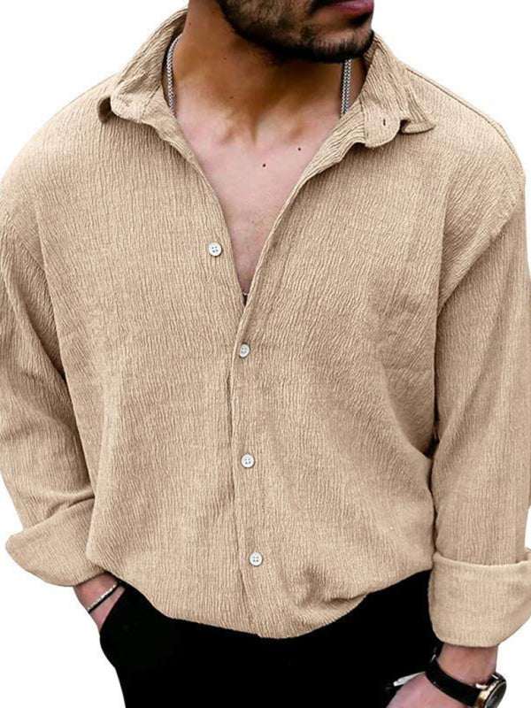 Chic Men's Versatile Solid Color Casual Lapel Long Sleeve Shirt for All Seasons
