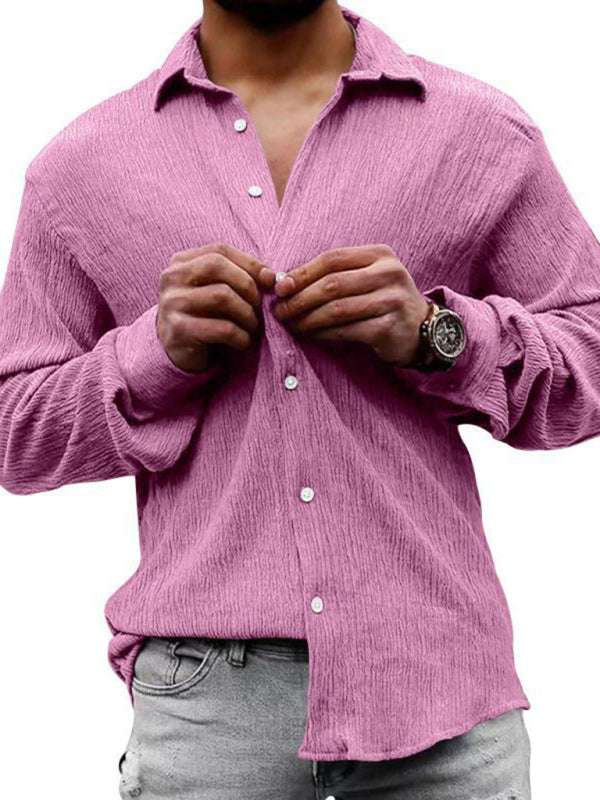 Chic Men's Versatile Solid Color Casual Lapel Long Sleeve Shirt for All Seasons