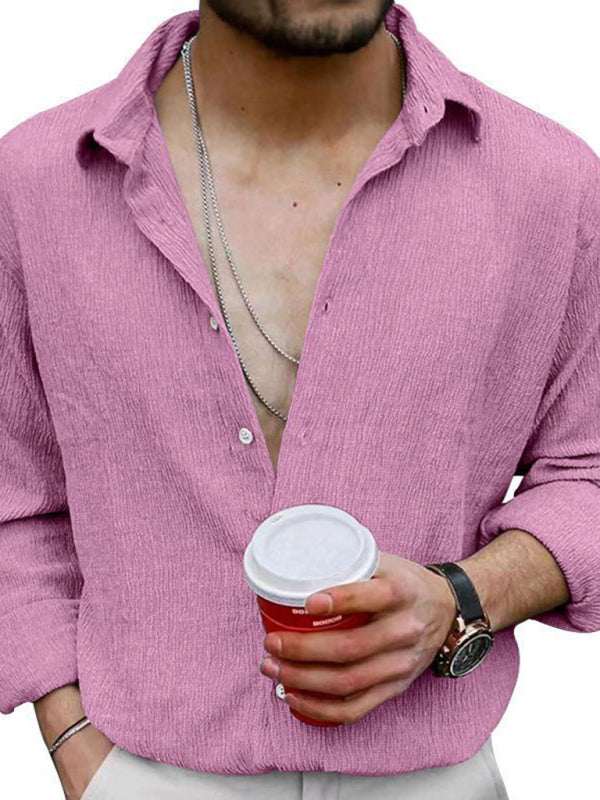 Chic Men's Versatile Solid Color Casual Lapel Long Sleeve Shirt for All Seasons