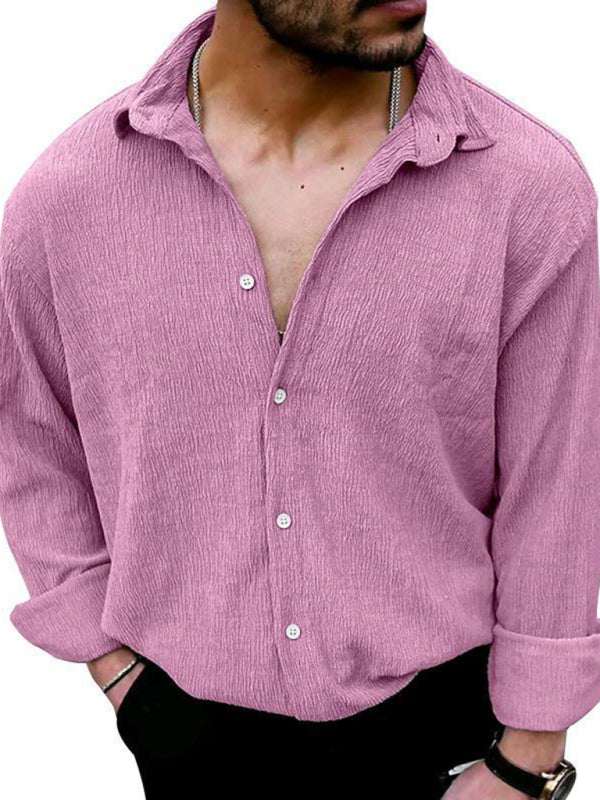 Chic Men's Versatile Solid Color Casual Lapel Long Sleeve Shirt for All Seasons