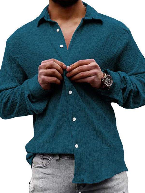 Chic Men's Versatile Solid Color Casual Lapel Long Sleeve Shirt for All Seasons