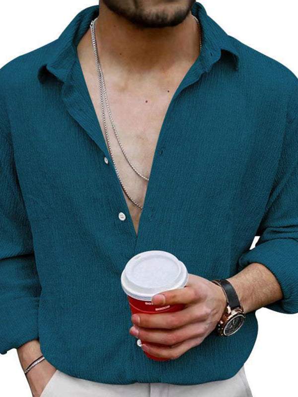 Chic Men's Versatile Solid Color Casual Lapel Long Sleeve Shirt for All Seasons