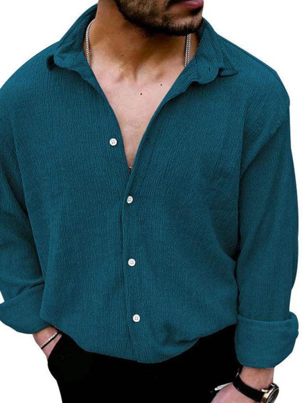 Chic Men's Versatile Solid Color Casual Lapel Long Sleeve Shirt for All Seasons