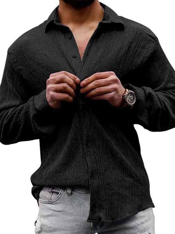 Chic Men's Versatile Solid Color Casual Lapel Long Sleeve Shirt for All Seasons