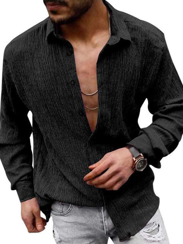 Chic Men's Versatile Solid Color Casual Lapel Long Sleeve Shirt for All Seasons