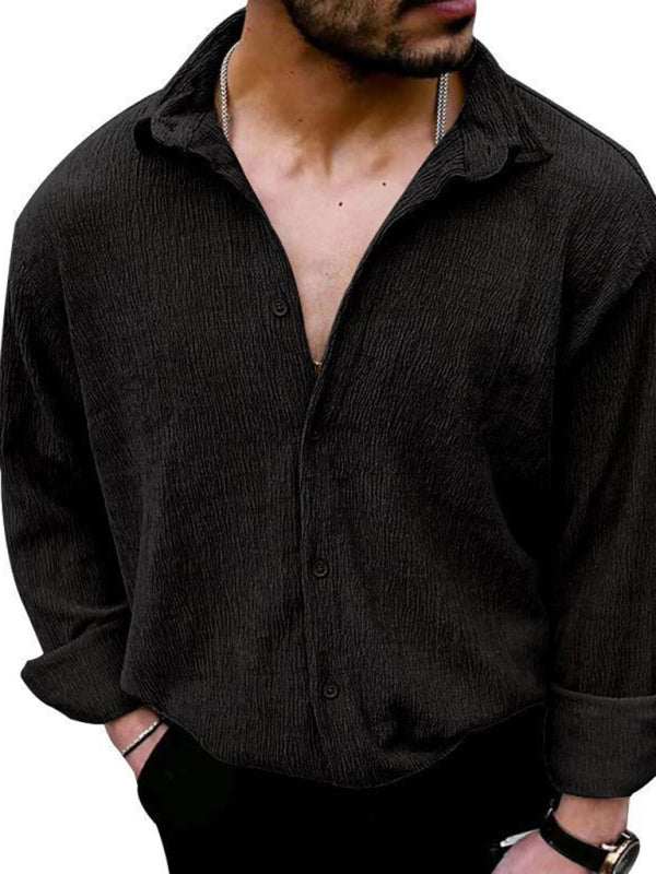 Chic Men's Versatile Solid Color Casual Lapel Long Sleeve Shirt for All Seasons