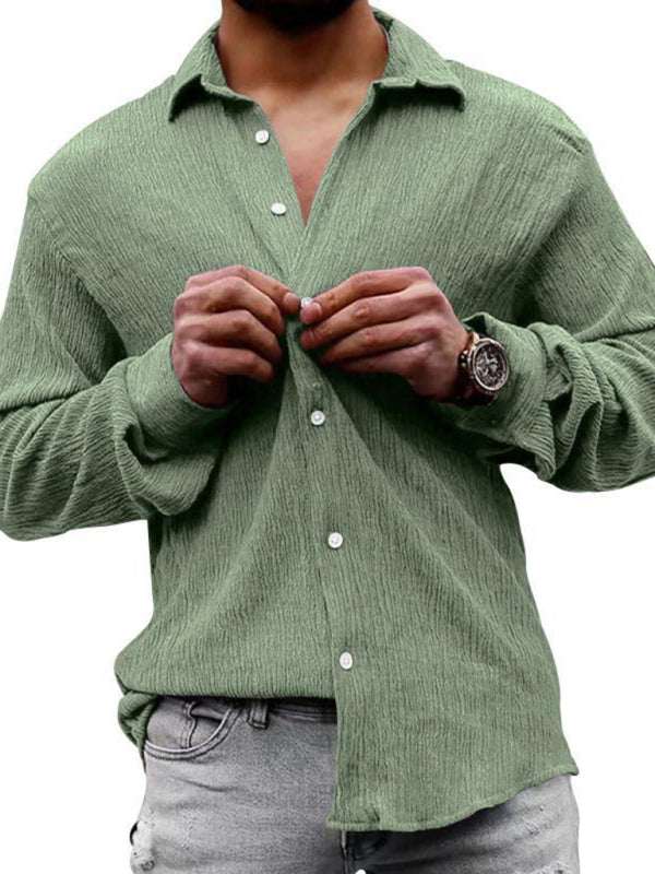 Chic Men's Versatile Solid Color Casual Lapel Long Sleeve Shirt for All Seasons