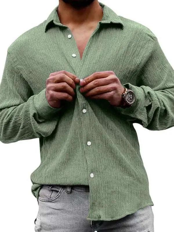 Chic Men's Versatile Solid Color Casual Lapel Long Sleeve Shirt for All Seasons - MENLL