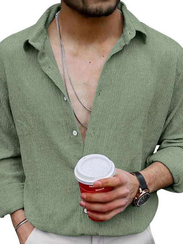 Chic Men's Versatile Solid Color Casual Lapel Long Sleeve Shirt for All Seasons