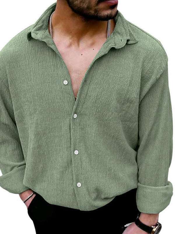 Chic Men's Versatile Solid Color Casual Lapel Long Sleeve Shirt for All Seasons