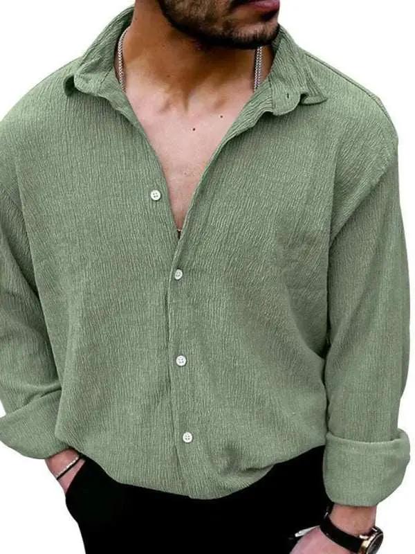 Chic Men's Versatile Solid Color Casual Lapel Long Sleeve Shirt for All Seasons - MENLL