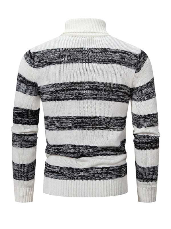 Chic Striped Patchwork Turtleneck Sweater for Men - Slim Fit Autumn Essential - MENLL