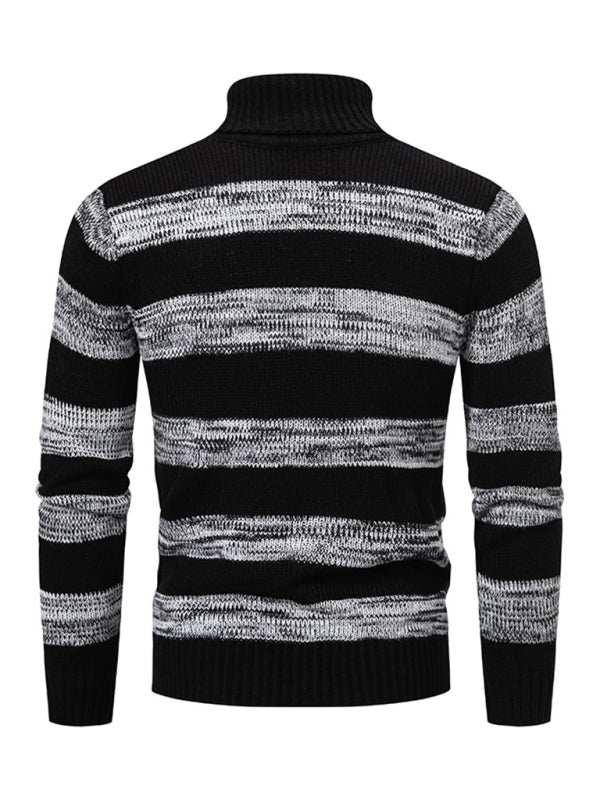 Chic Striped Patchwork Turtleneck Sweater for Men - Slim Fit Autumn Essential - MENLL