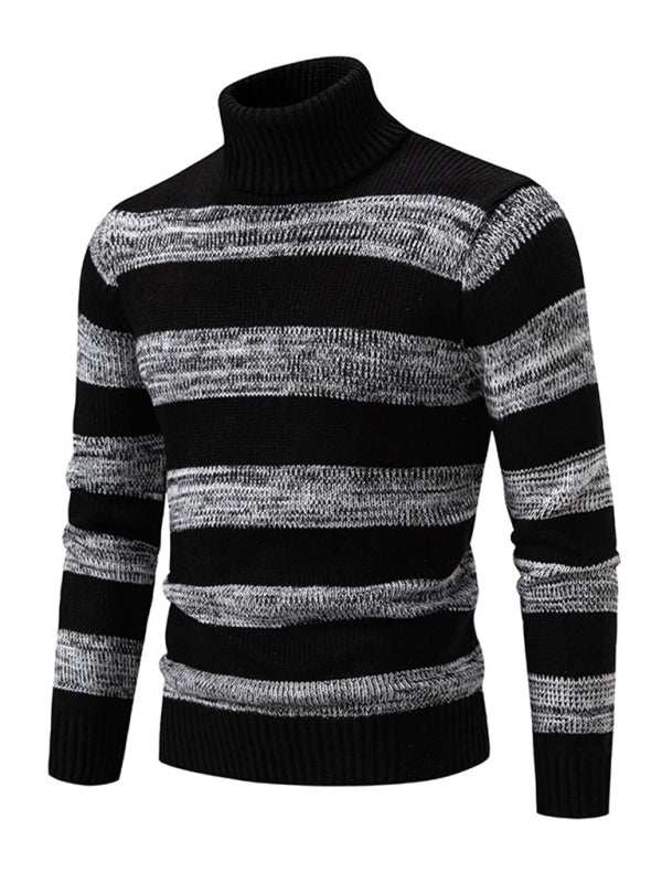 Chic Striped Patchwork Turtleneck Sweater for Men - Slim Fit Autumn Essential - MENLL