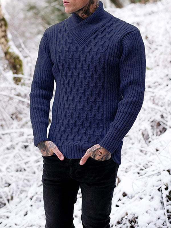 Cozy Cable Knit Shawl Collar Pullover Sweater for Men - MENLL