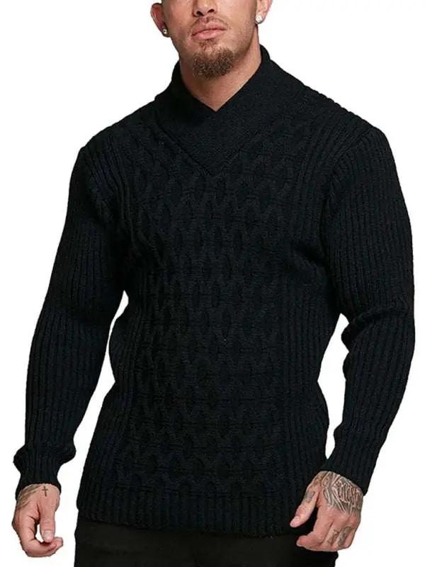Cozy Cable Knit Shawl Collar Pullover Sweater for Men - MENLL