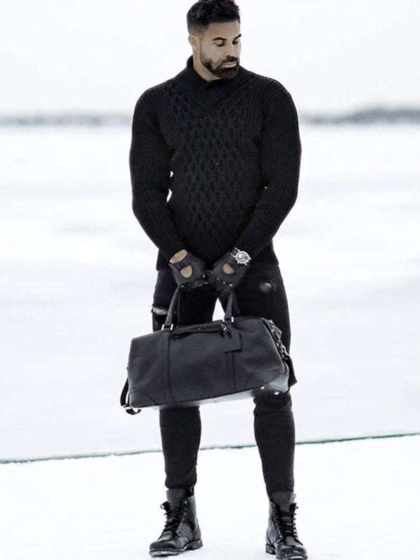 Cozy Cable Knit Shawl Collar Pullover Sweater for Men - MENLL