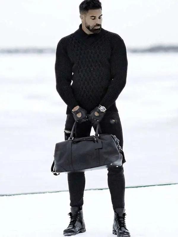 Cozy Cable Knit Shawl Collar Pullover Sweater for Men - MENLL