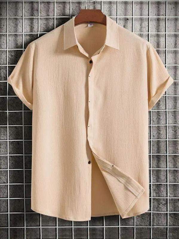 Effortlessly Stylish Men's Short Sleeve Casual Button-Up Shirt in Soft Cotton-Linen Blend - MENLL