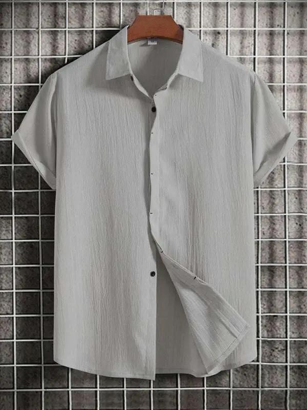 Effortlessly Stylish Men's Short Sleeve Casual Button-Up Shirt in Soft Cotton-Linen Blend - MENLL