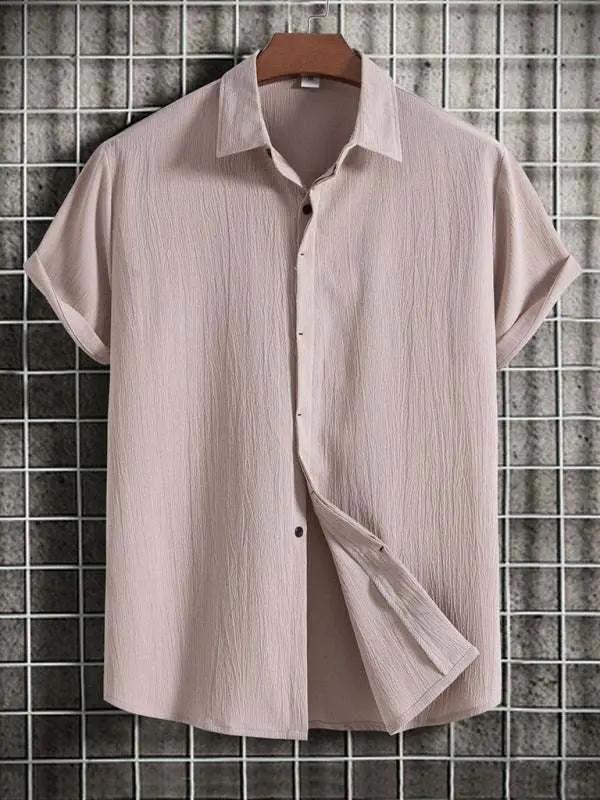 Effortlessly Stylish Men's Short Sleeve Casual Button-Up Shirt in Soft Cotton-Linen Blend - MENLL