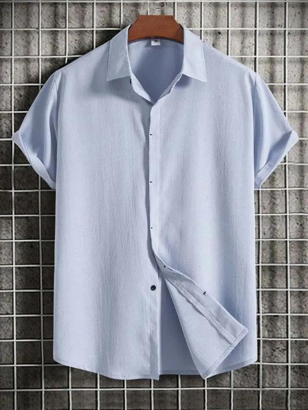 Effortlessly Stylish Men's Short Sleeve Casual Button-Up Shirt in Soft Cotton-Linen Blend - MENLL