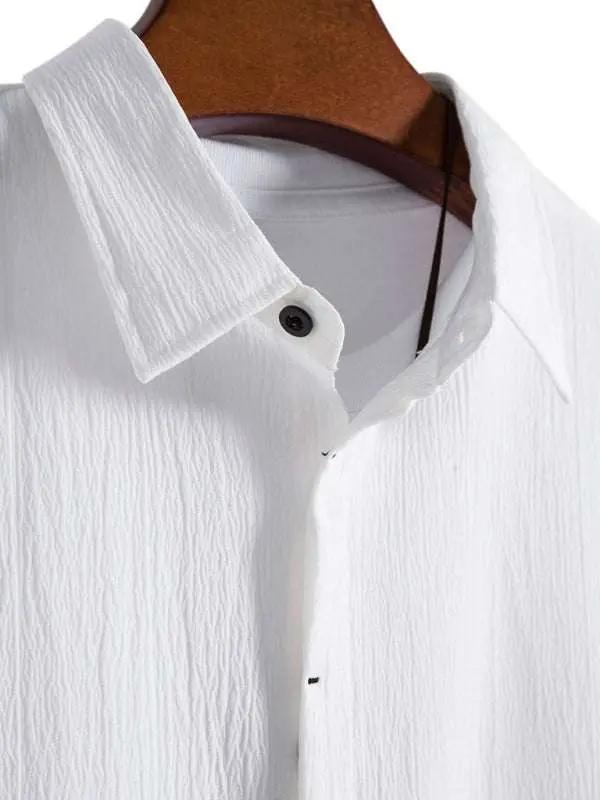 Effortlessly Stylish Men's Short Sleeve Casual Button-Up Shirt in Soft Cotton-Linen Blend - MENLL