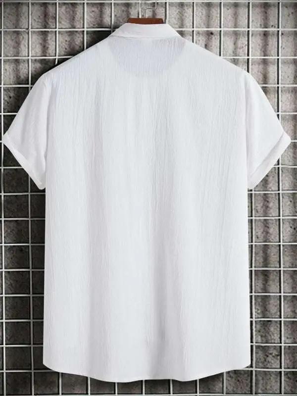 Effortlessly Stylish Men's Short Sleeve Casual Button-Up Shirt in Soft Cotton-Linen Blend - MENLL