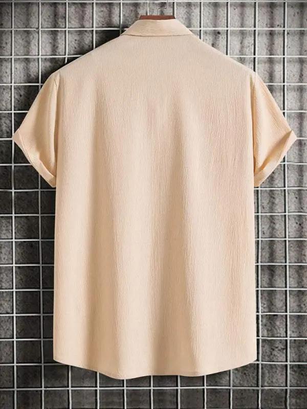 Effortlessly Stylish Men's Short Sleeve Casual Button-Up Shirt in Soft Cotton-Linen Blend - MENLL