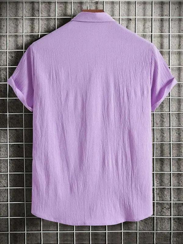 Effortlessly Stylish Men's Short Sleeve Casual Button-Up Shirt in Soft Cotton-Linen Blend - MENLL