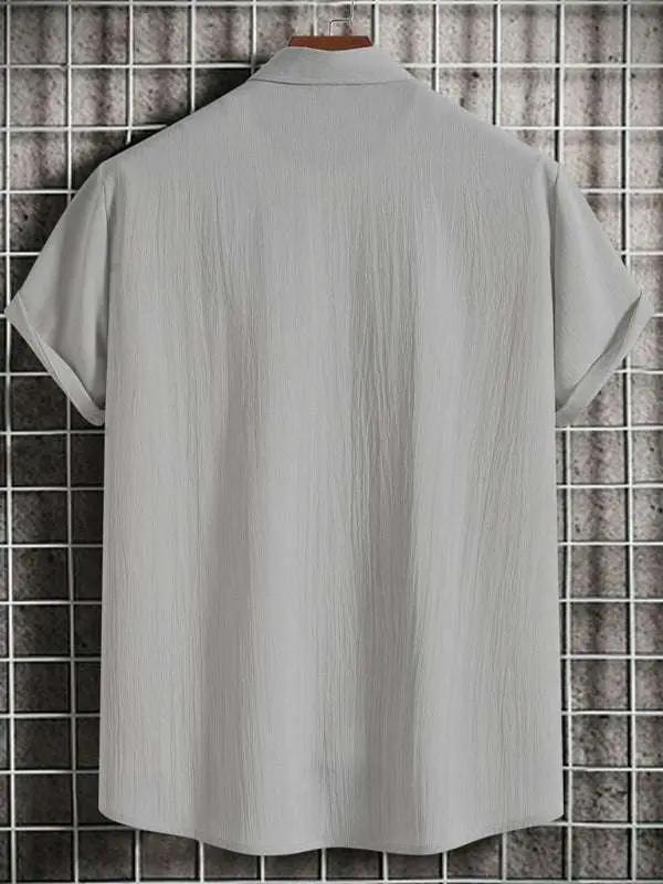Effortlessly Stylish Men's Short Sleeve Casual Button-Up Shirt in Soft Cotton-Linen Blend - MENLL