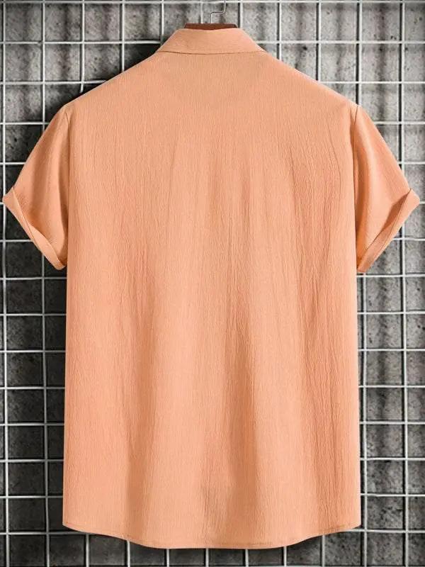 Effortlessly Stylish Men's Short Sleeve Casual Button-Up Shirt in Soft Cotton-Linen Blend - MENLL