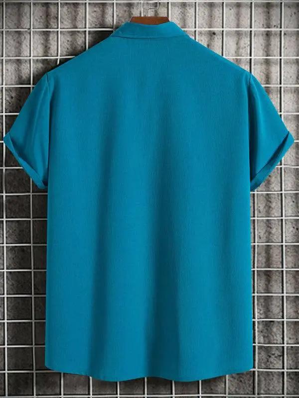 Effortlessly Stylish Men's Short Sleeve Casual Button-Up Shirt in Soft Cotton-Linen Blend - MENLL