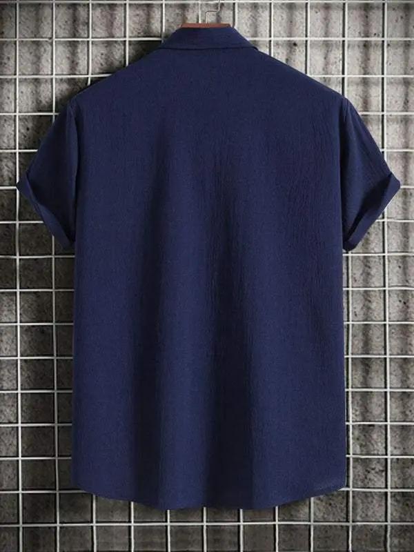 Effortlessly Stylish Men's Short Sleeve Casual Button-Up Shirt in Soft Cotton-Linen Blend - MENLL
