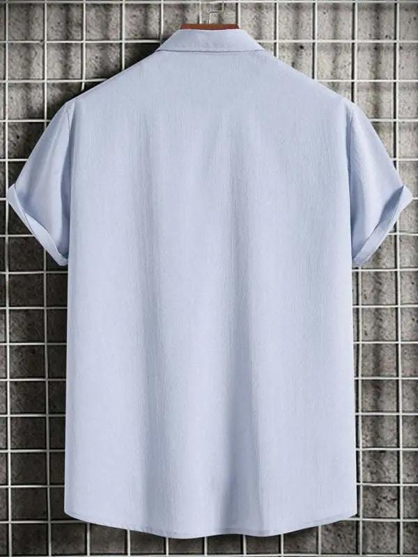 Effortlessly Stylish Men's Short Sleeve Casual Button-Up Shirt in Soft Cotton-Linen Blend - MENLL