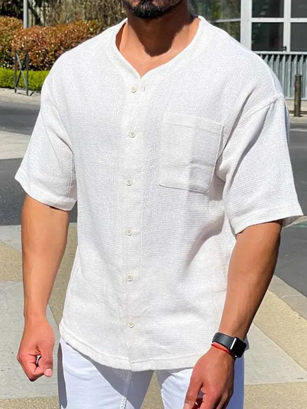 Effortlessly Stylish Men's Woven Casual Shirt with Dropped Shoulders - MENLL