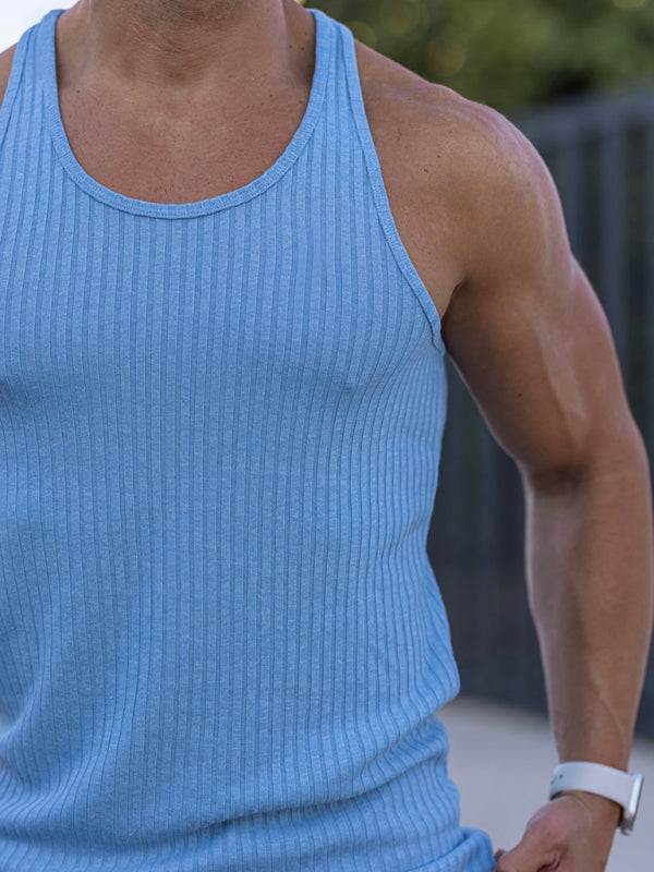 Elevate Your Workout: Knitted Striped Men's Racerback Slim Fit Vest for Ultimate Comfort and Style