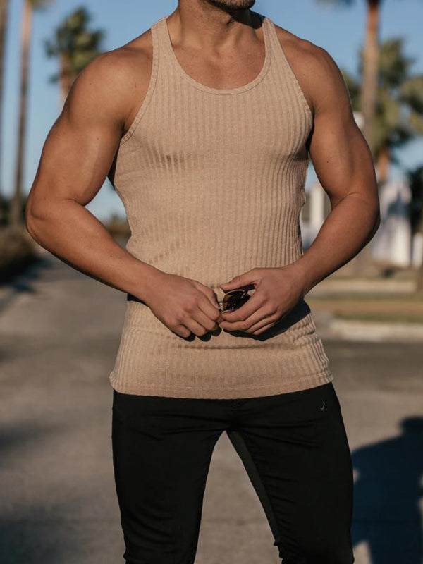 Elevate Your Workout: Knitted Striped Men's Racerback Slim Fit Vest for Ultimate Comfort and Style