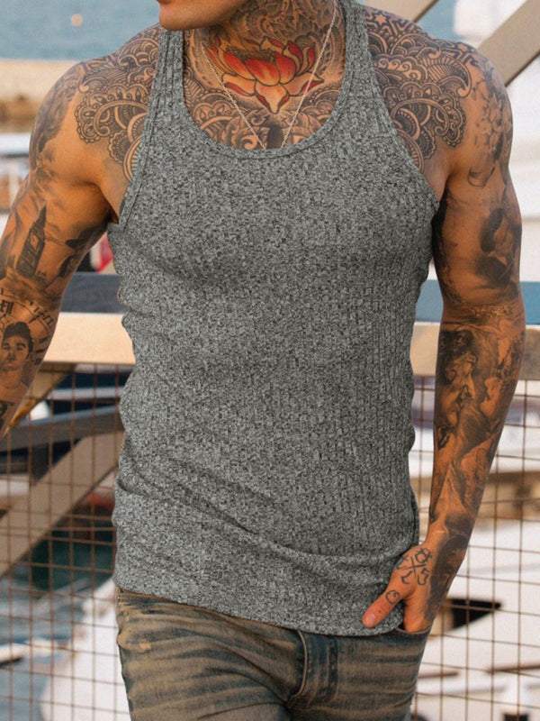 Elevate Your Workout: Knitted Striped Men's Racerback Slim Fit Vest for Ultimate Comfort and Style