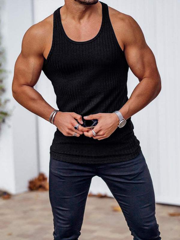 Elevate Your Workout: Knitted Striped Men's Racerback Slim Fit Vest for Ultimate Comfort and Style