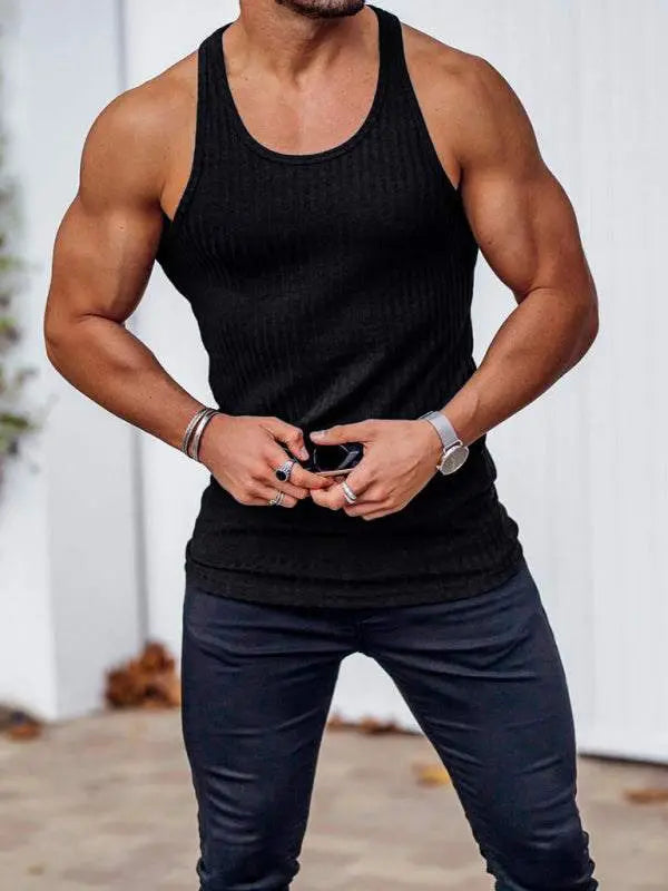 MENLL Knitted Striped Vest Men's Casual/Workout Slim Fit Tank Top - Breathable by MENLL