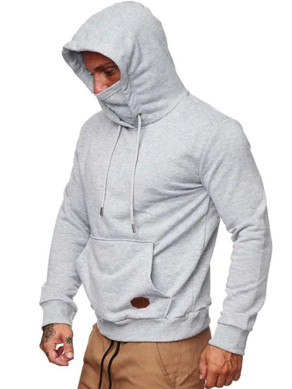 MENLL Kakaclo White Hooded Sweatshirt Men's Casual Long Sleeve Masked Top by MENLL