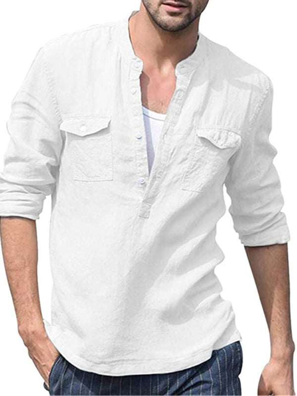 Stylish Men's Cotton-Linen Pocket Shirt for Effortless Spring-Summer Chic - MENLL