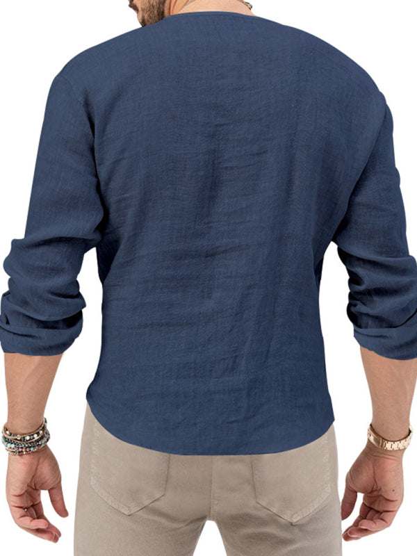 Stylish Men's Slim Fit Long Sleeve Deep V-Neck T-Shirt - Versatile Solid Color Top for Every Season