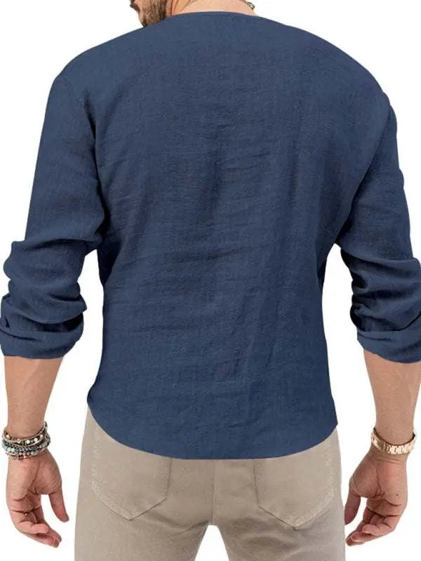 MENLL Deep V Neck Tee Men's Casual Slim Fit Long Sleeve Basic Top by MENLL