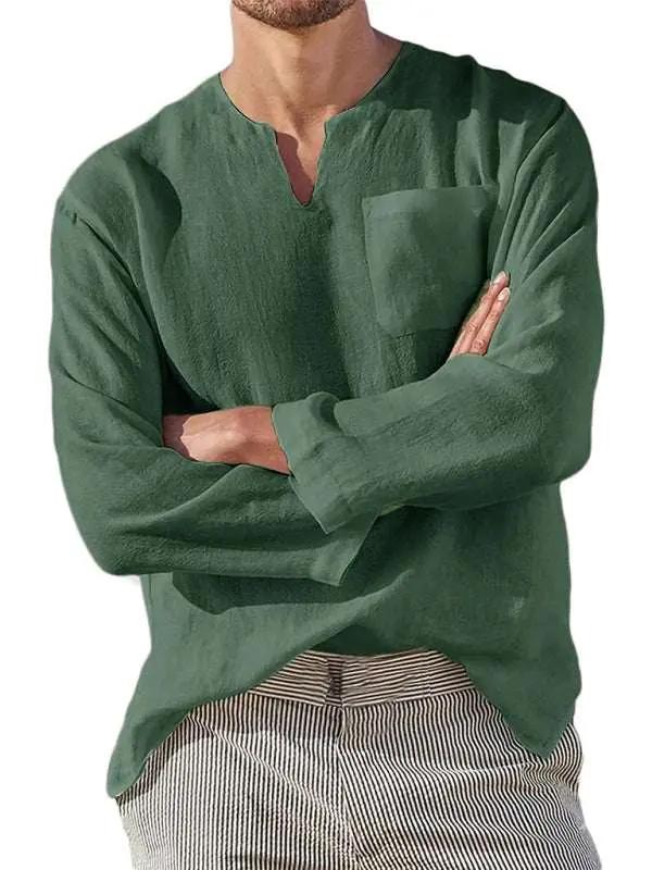 Stylish Men's V-Neck Linen Shirt for Effortless Beach Vibes - MENLL