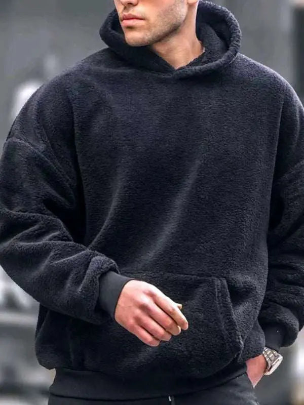 MENLL White Plush Sweatshirt Men's Casual Hooded Tops Cozy Comfort by MENLL