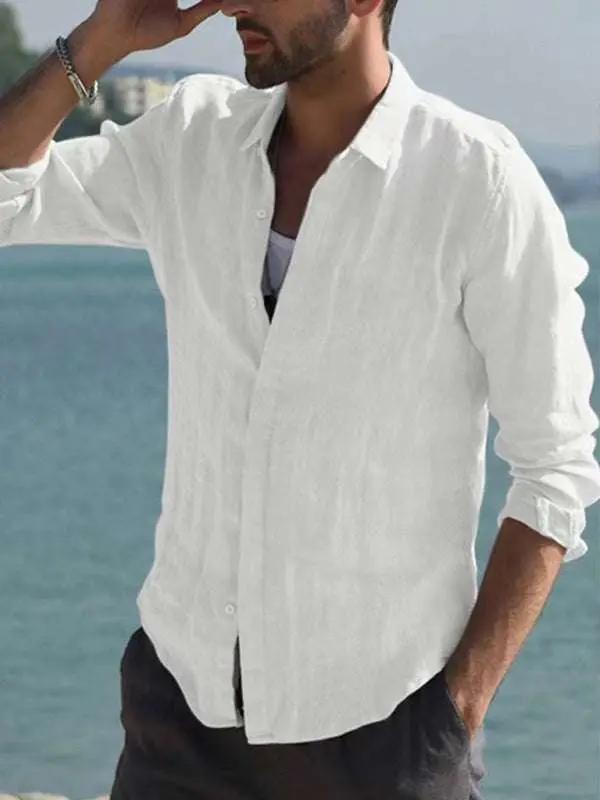 Versatile Vintage-Inspired Long Sleeve Cotton-Linen Shirt for Effortless Style - MENLL