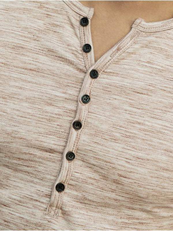 Chic Open Placket Slub Silk Long-Sleeve Slim Fit T-Shirt for Men - MENLL