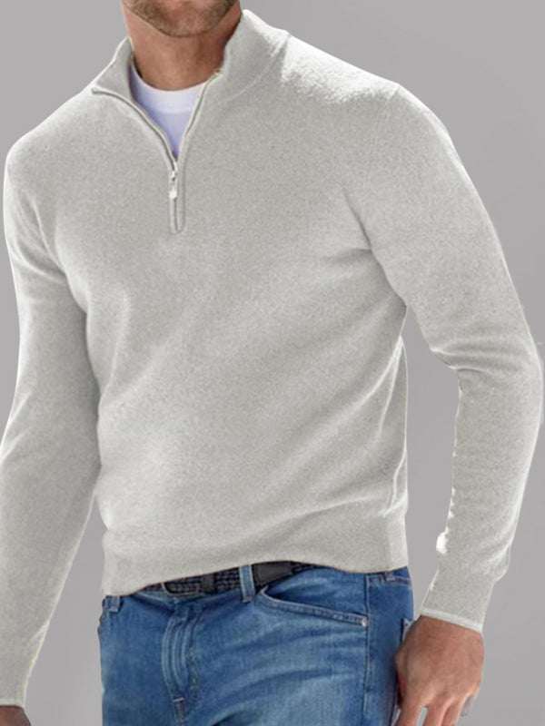 Chic V-Neck Wool Fleece Zippered Long Sleeve Polo Shirt for Effortless Autumn Style